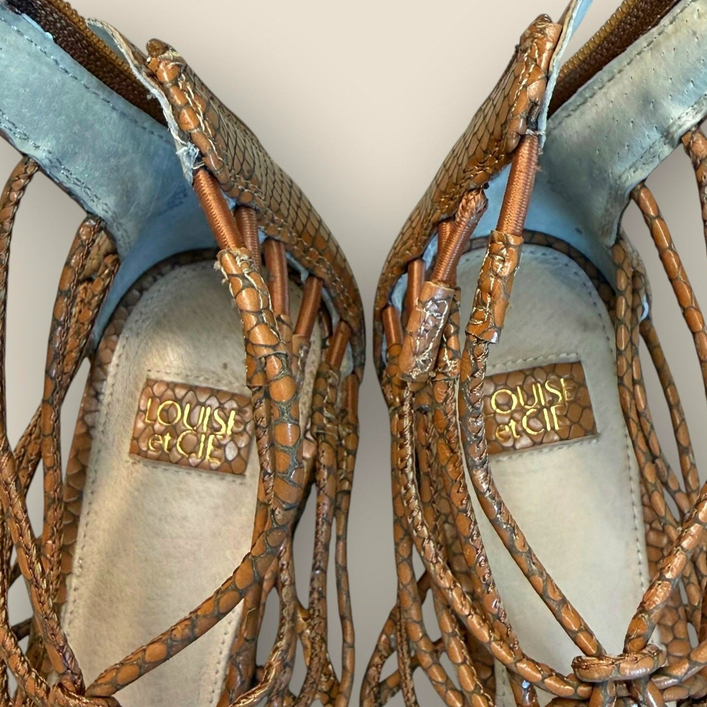 Louise et Cie Leather Gladiator Braided Strappy Sandals Womens 7.5M Brown Cognac