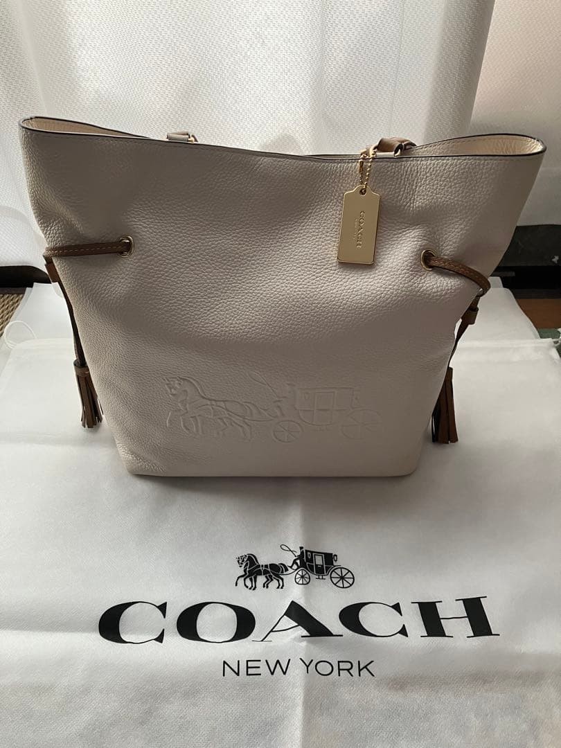 COACH Andy Tote Bag Leather Beige Ivory Carriage Logo 12a