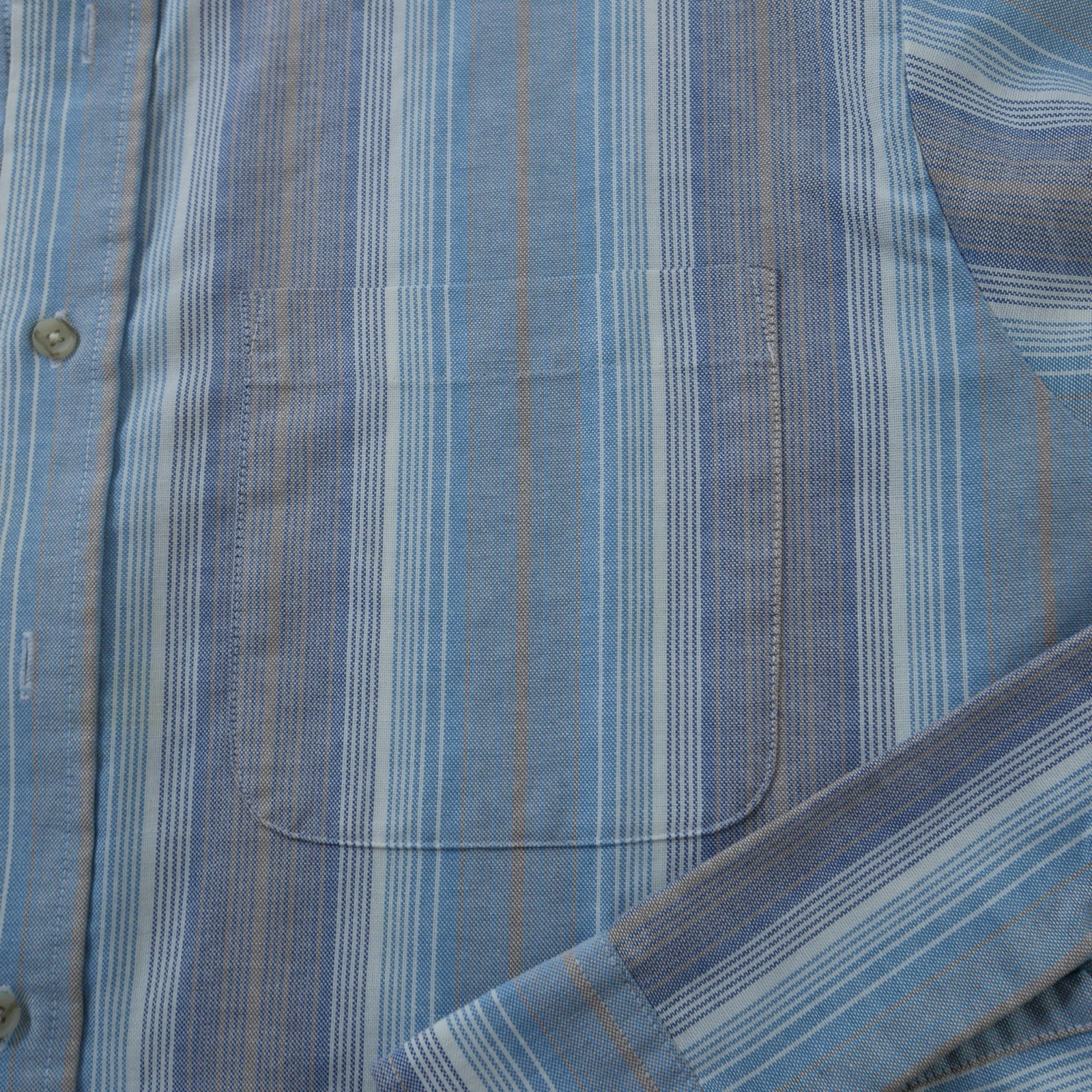 Vintage Puritan Mens 2XLT Striped Button Down Shirt Blue Olive Gold Long Sleeve