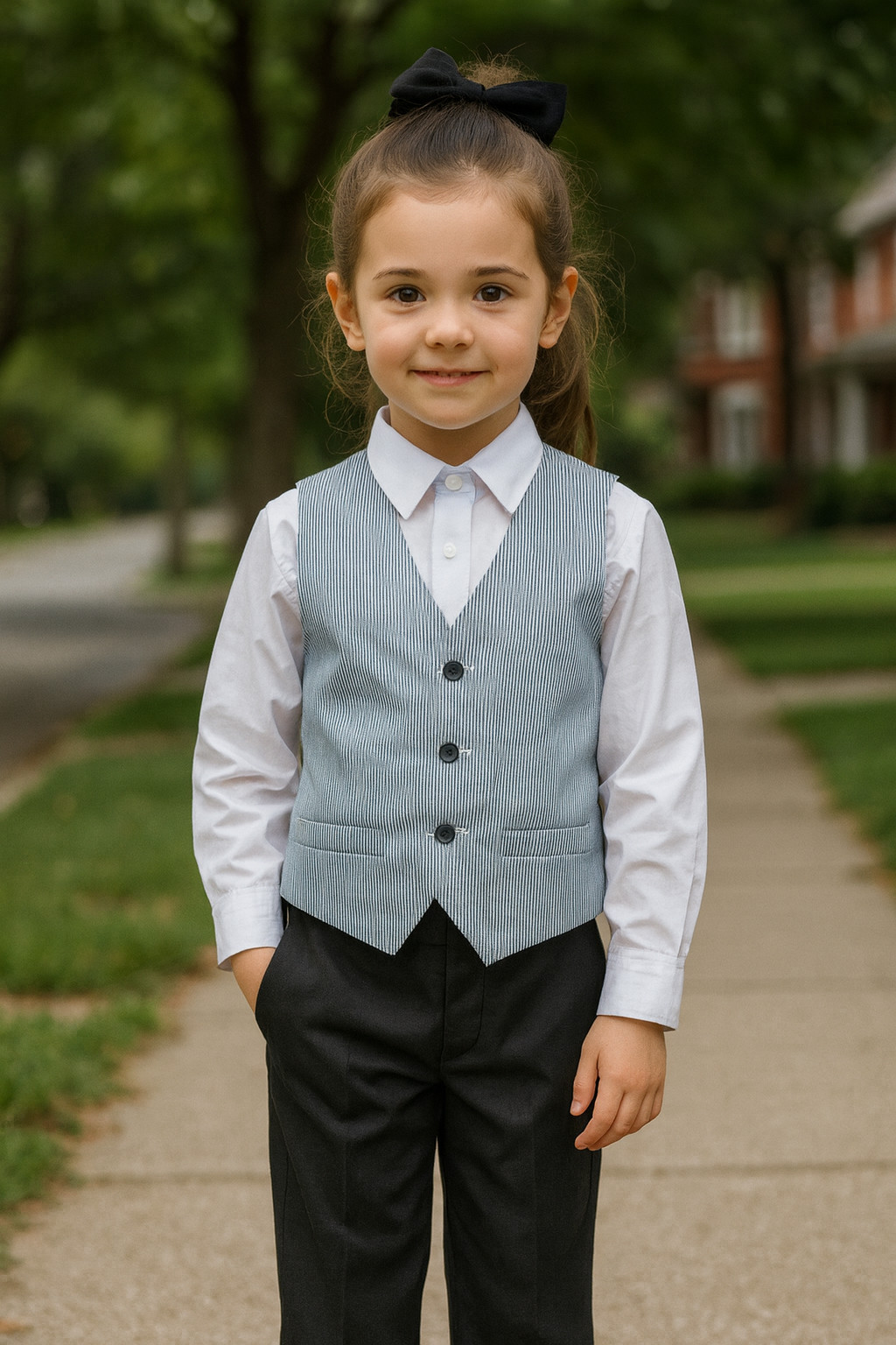 Kelly’s Kid Vest Gray White Girl’s & Boy’s Striped School Attire sz 4