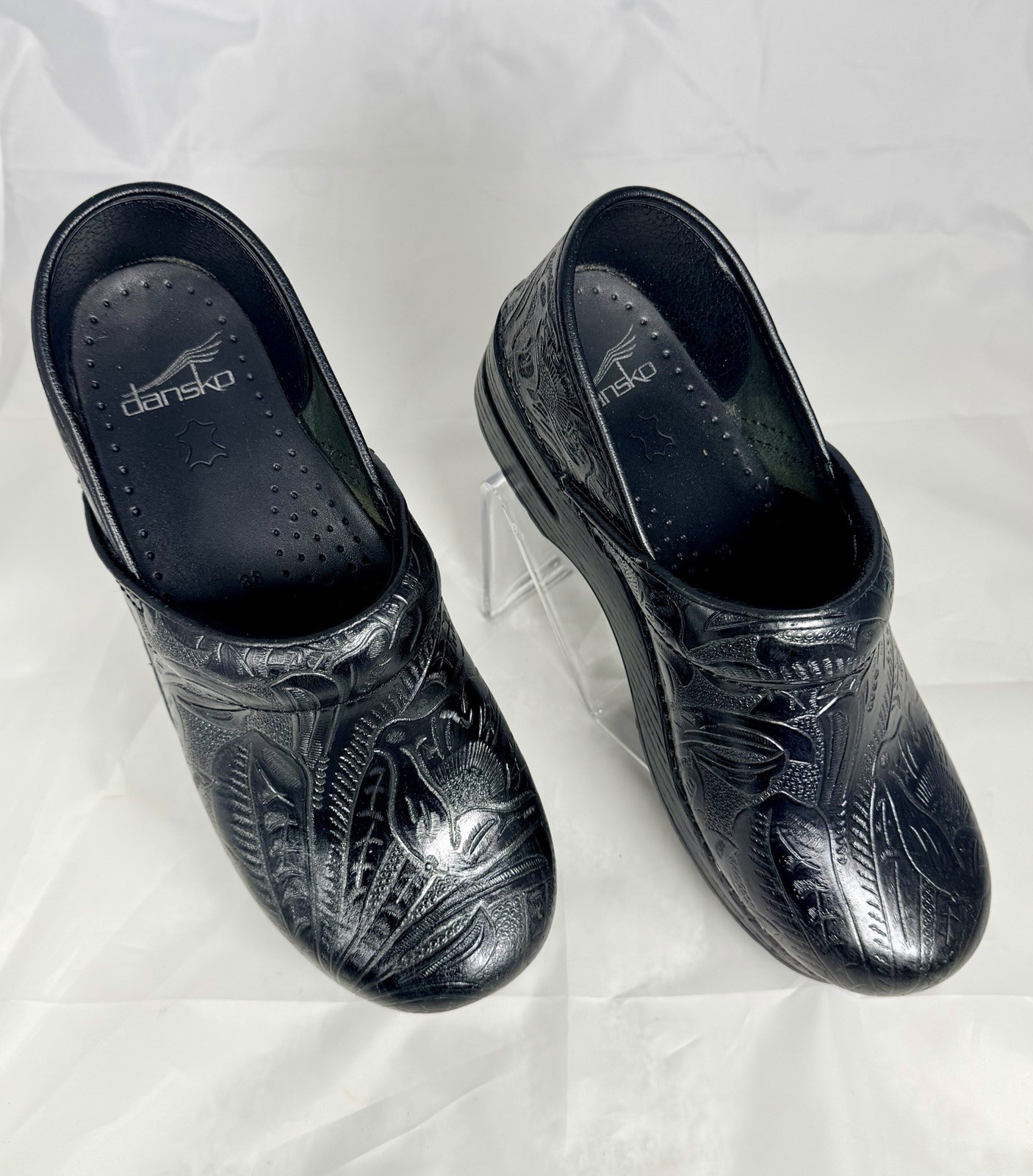 Dansko Professional Clogs Black Tooled Womens Euro Size 38