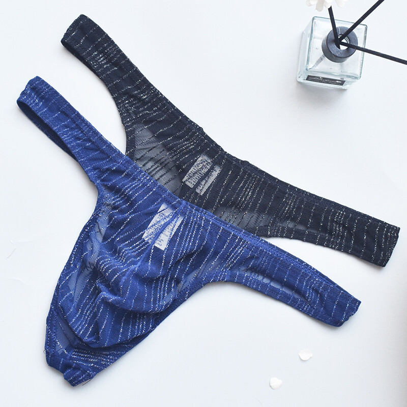 2Pack Lot Men Sexy Mesh Underwear G string Thong Brief Low Waist Pouch Underpant