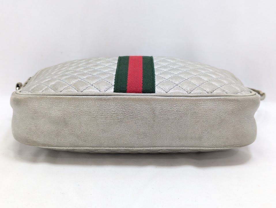 Gucci GG Marmont Sherry Line Quilted Leather Shoulder Bag Silver 541051 Auth