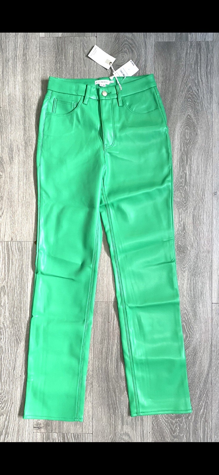 🥝 NWT GOOD AMERICAN FAUX LEATHER SUMMER GREEN PANTS GOOD ICON THICK SIZE 6 / 28
