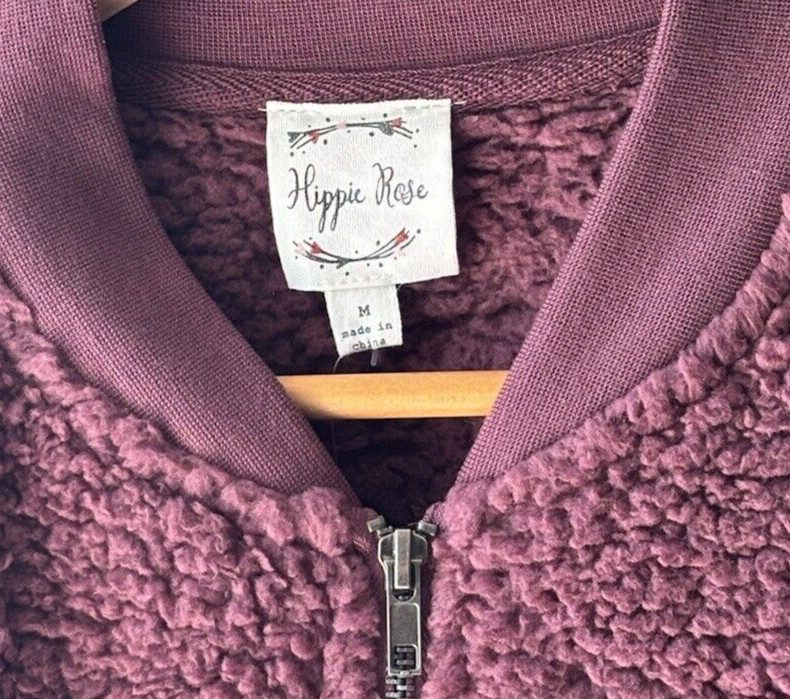 Hippie Rose Juniors Size M Deep Plum Sherpa Fleece Boxy Bomber Jacket – New