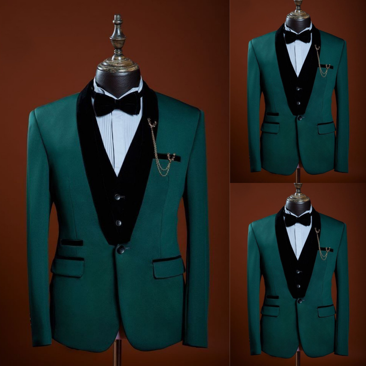 Green Men’s Suits 2Pcs Casual Wear Shawl Lapel Jacket Business Formal Tuxedos