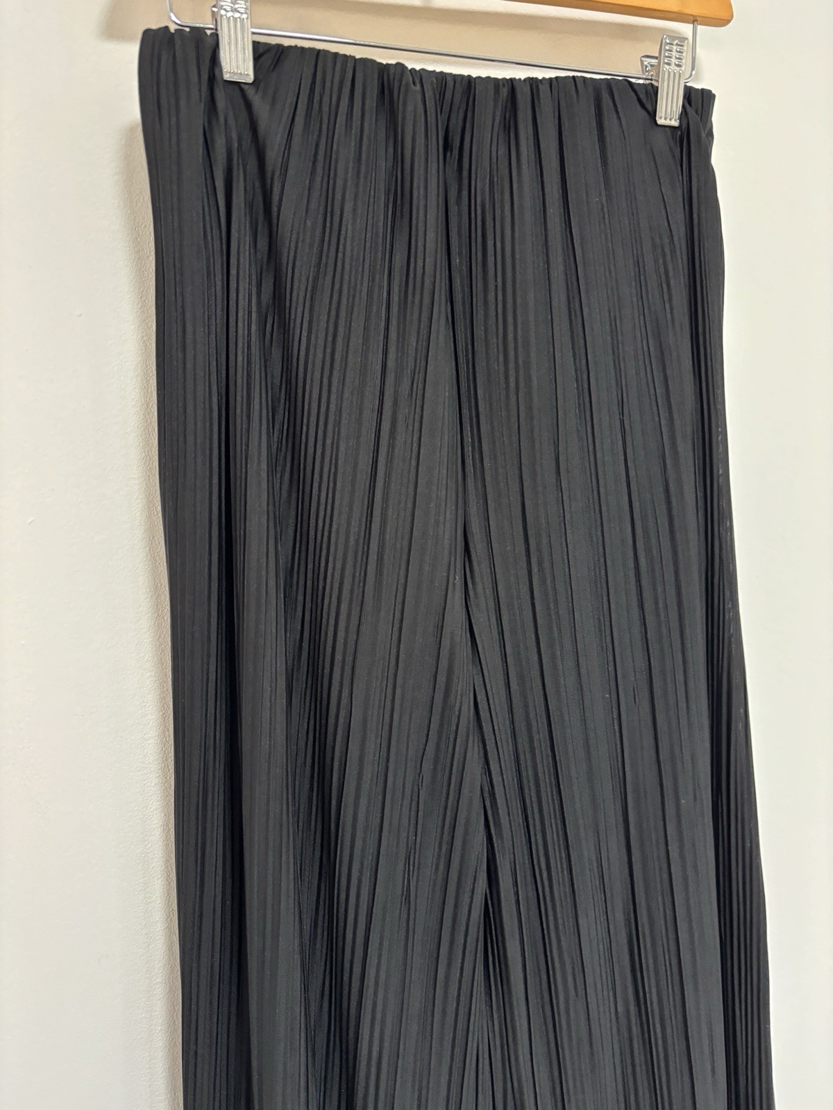 Mint Velvet Plissé Trousers Size Small Black Elasticated Waist Wide Leg *Read*