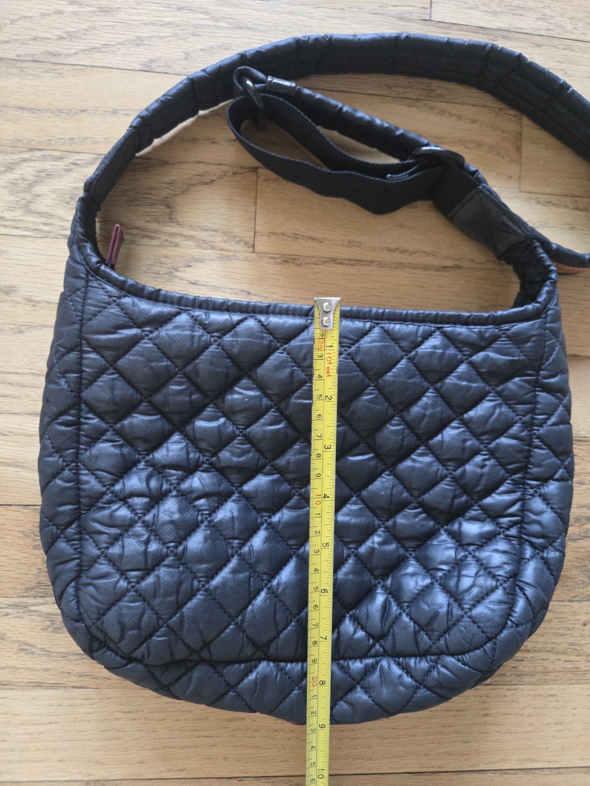 MZ WALLACE Quilted Nylon Crossbody Bag Black Adjustable Strap Pockets Zip Top