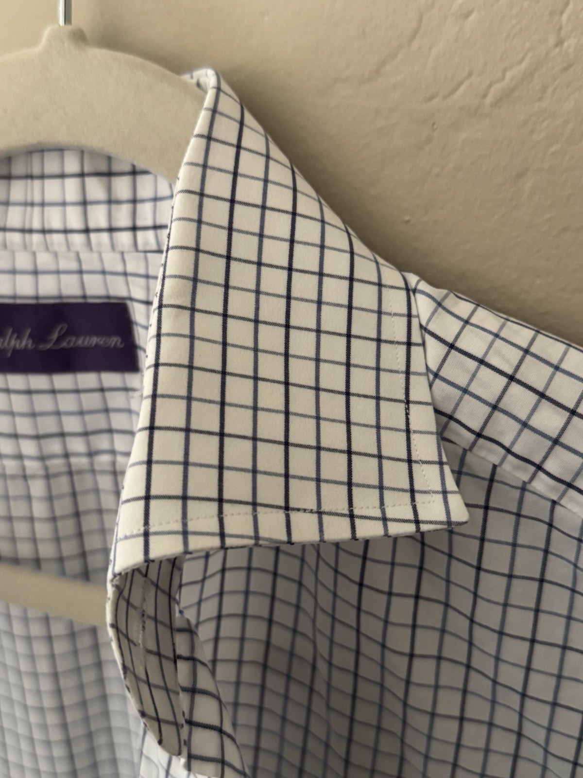Ralph Lauren Purple Label Check Dress Shirt 15 1/2 Medium Polo Made In Italy