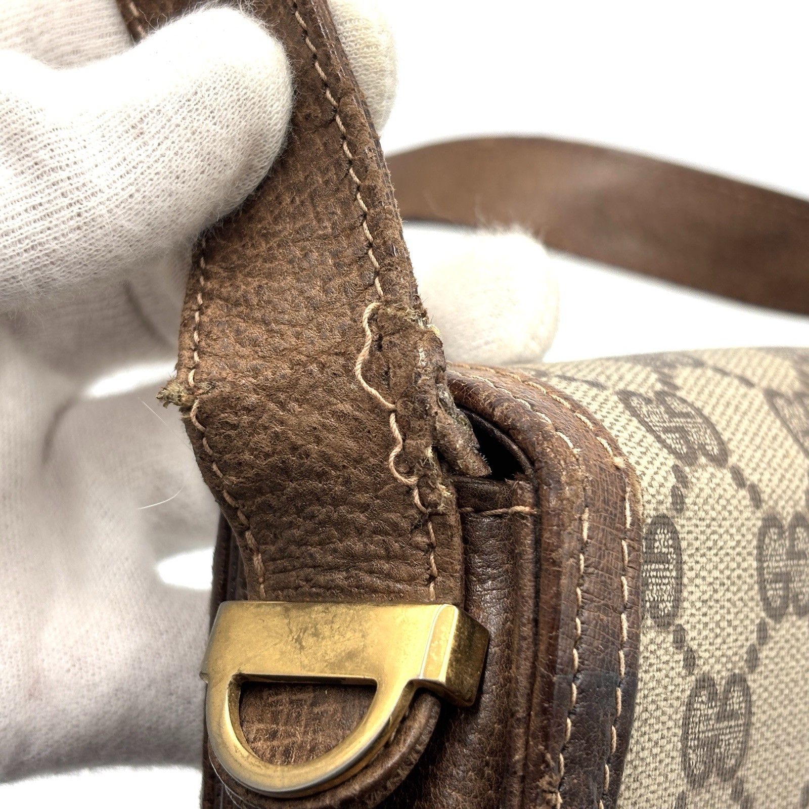Vintage Gucci Shoulder Bag purse Sherry GG Supreme PVC Leather Brown Authentic