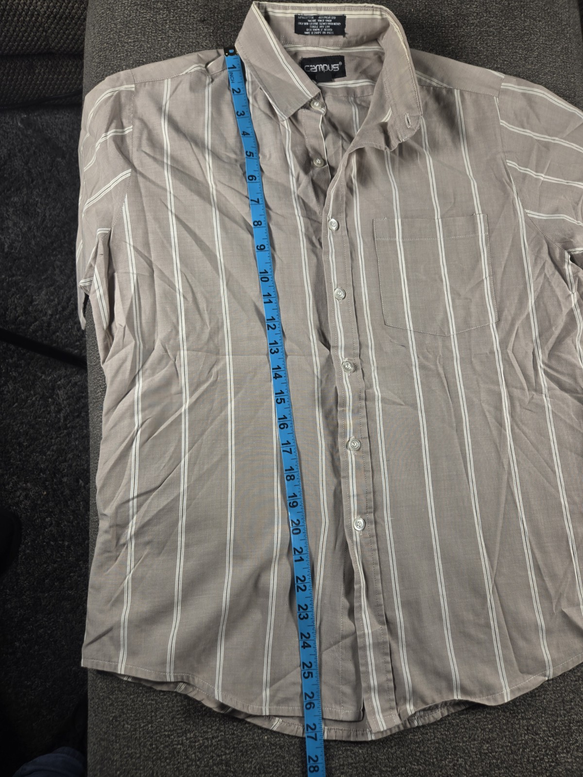 Campus Men’s Short Sleeve Striped Button-Up Shirt Gray/White 15 1/2 Cotton Blend