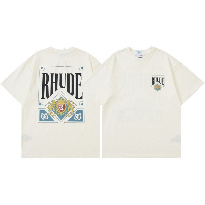 46Style RHUDE High Quality 100% Cotton Short Sleeve Men Women Polo T-Shirt S-2XL