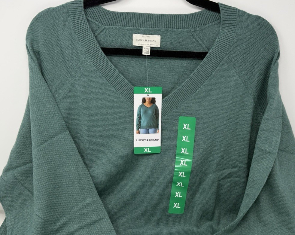 Women’s Size XL Lucky Brand V-Neck Sweater Long Sleeve Pullover Shirt Top Green