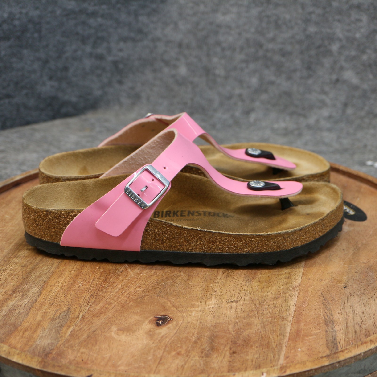 Birkenstock Gizeh Pink Patent Birko Flor Thong Sandals Womens Size 38 US 7 Reg.