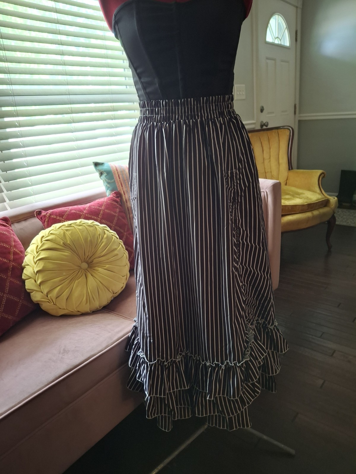 Belle Poque Steampunk Victorian Black White Stripe Skirt NWT Small