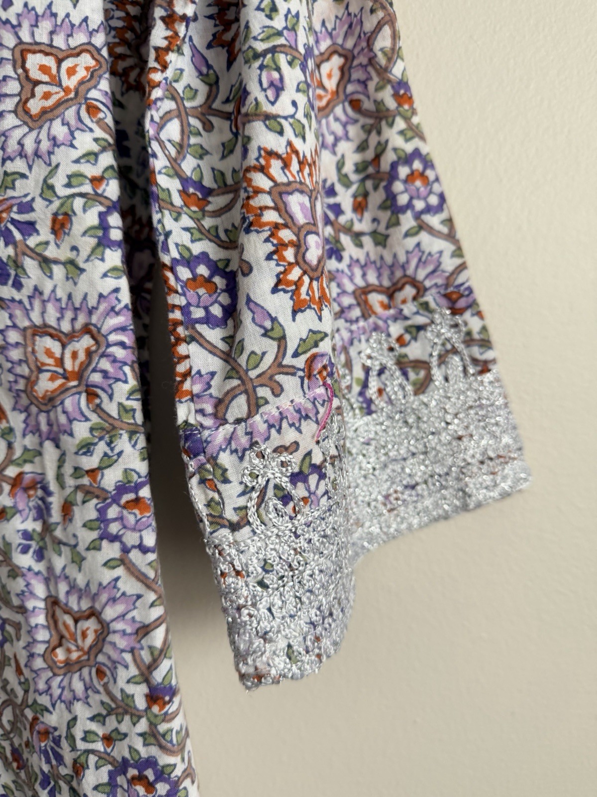 Roberta Roller Rabbit 100% Cotton Floral Print Embroidered Tunic Blouse Small S