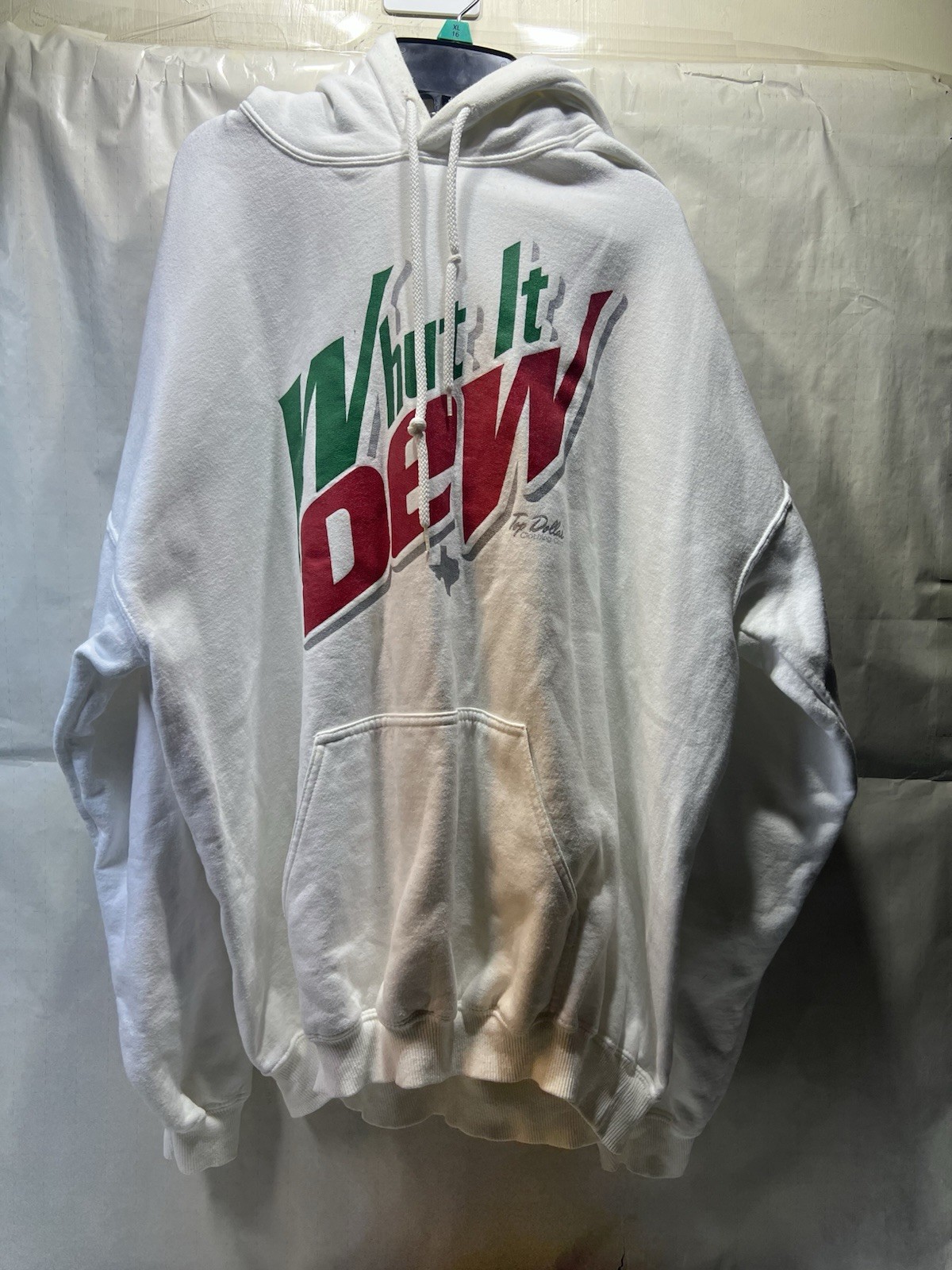 Vtg Top Dollar Clothing WHUT IT DEW Texas Rap Hoodie XL Rare Mountain Dew Parody