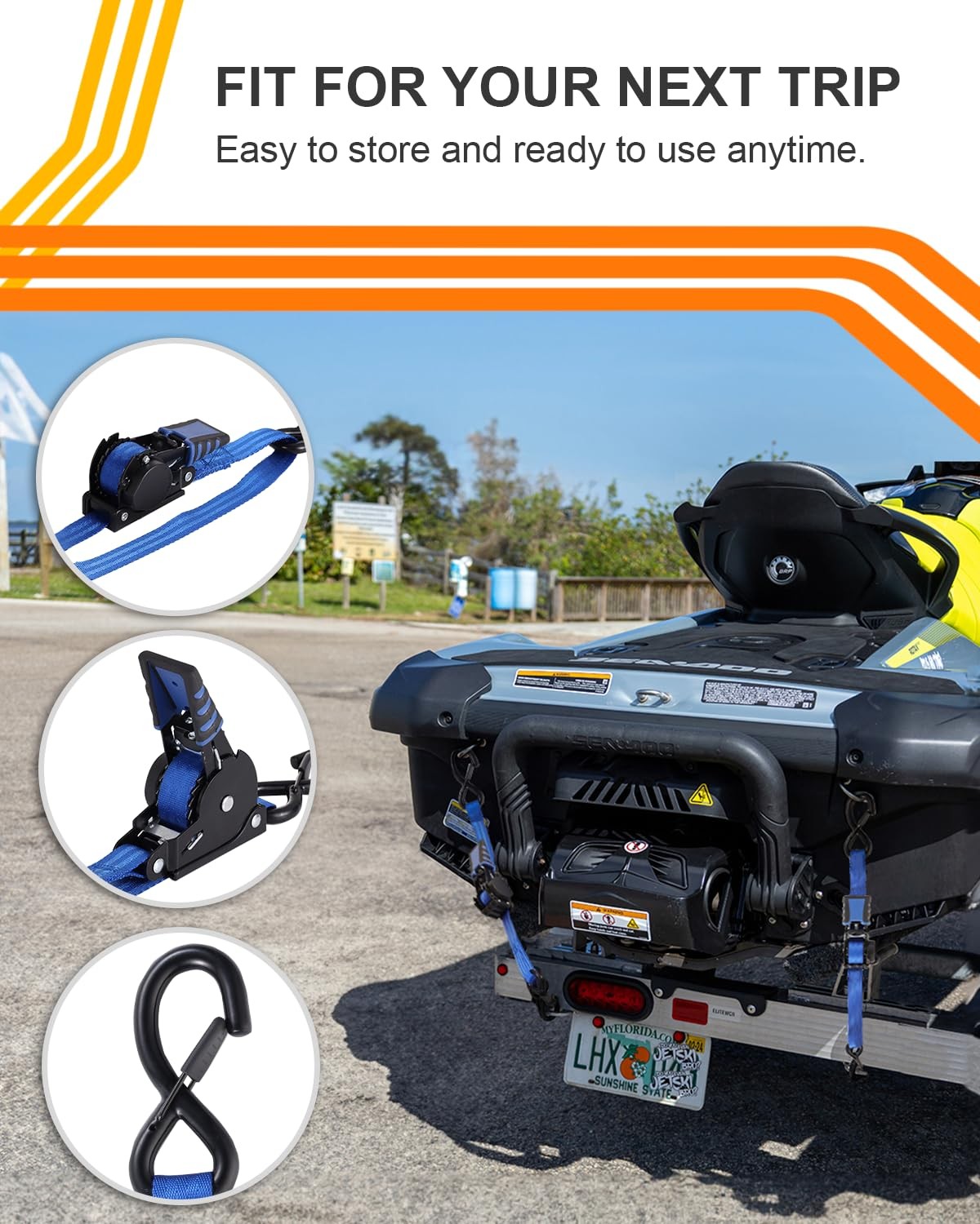 Strapinno 1″x4′ Ret retractable Ratchet Straps Heavy Duty Boat Transom Tie-Downs
