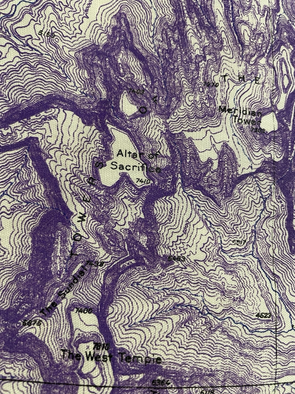 VINTAGE BandanaMap Zion National Park 21″ x 22″ Topographical Map Purple & Beige