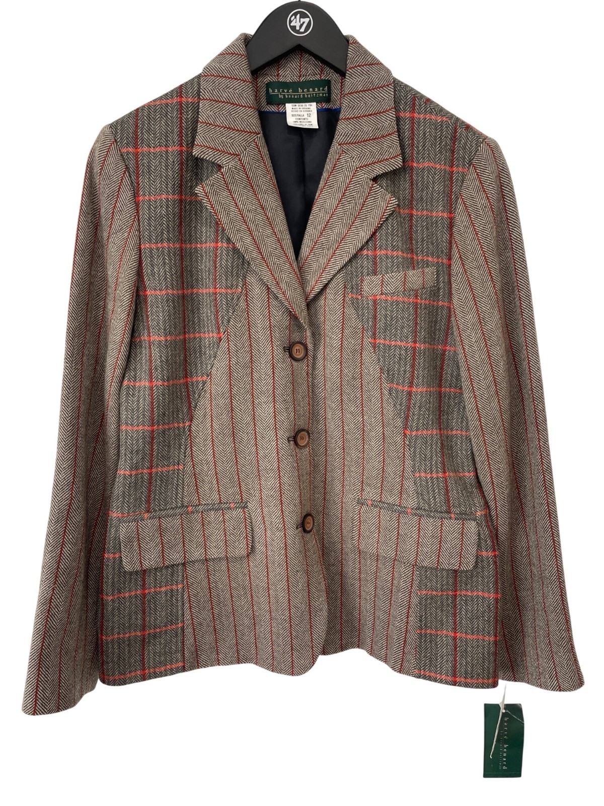 Vintage Harvé Benard Benard Holtzman Blazer Size 12 Herringbone Wool NEW