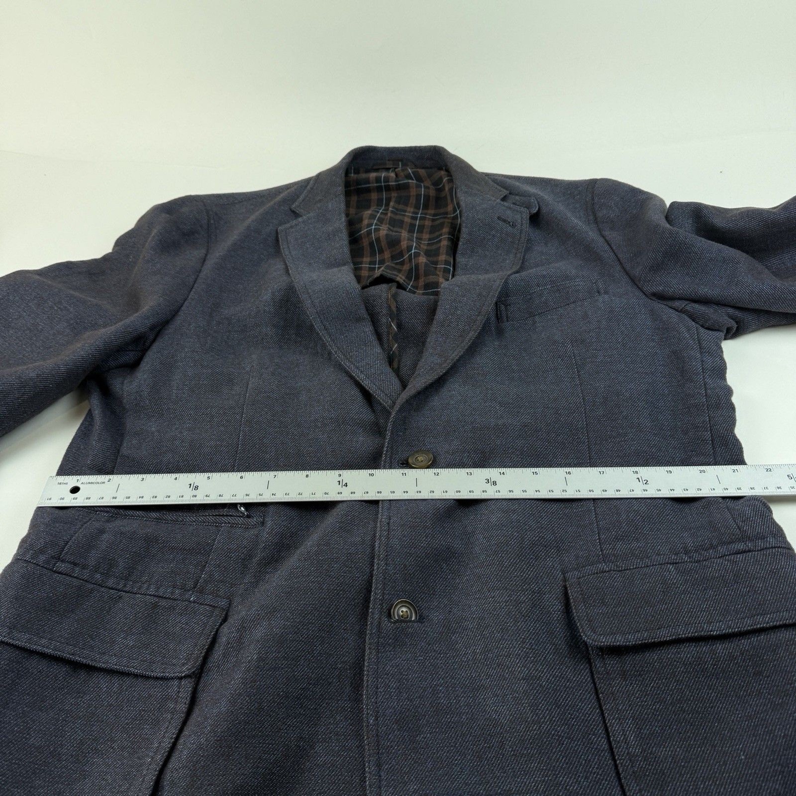 Kroon Linen Wool Unstructured Blue Blazer 44L Sport Coat Jacket Double Vented