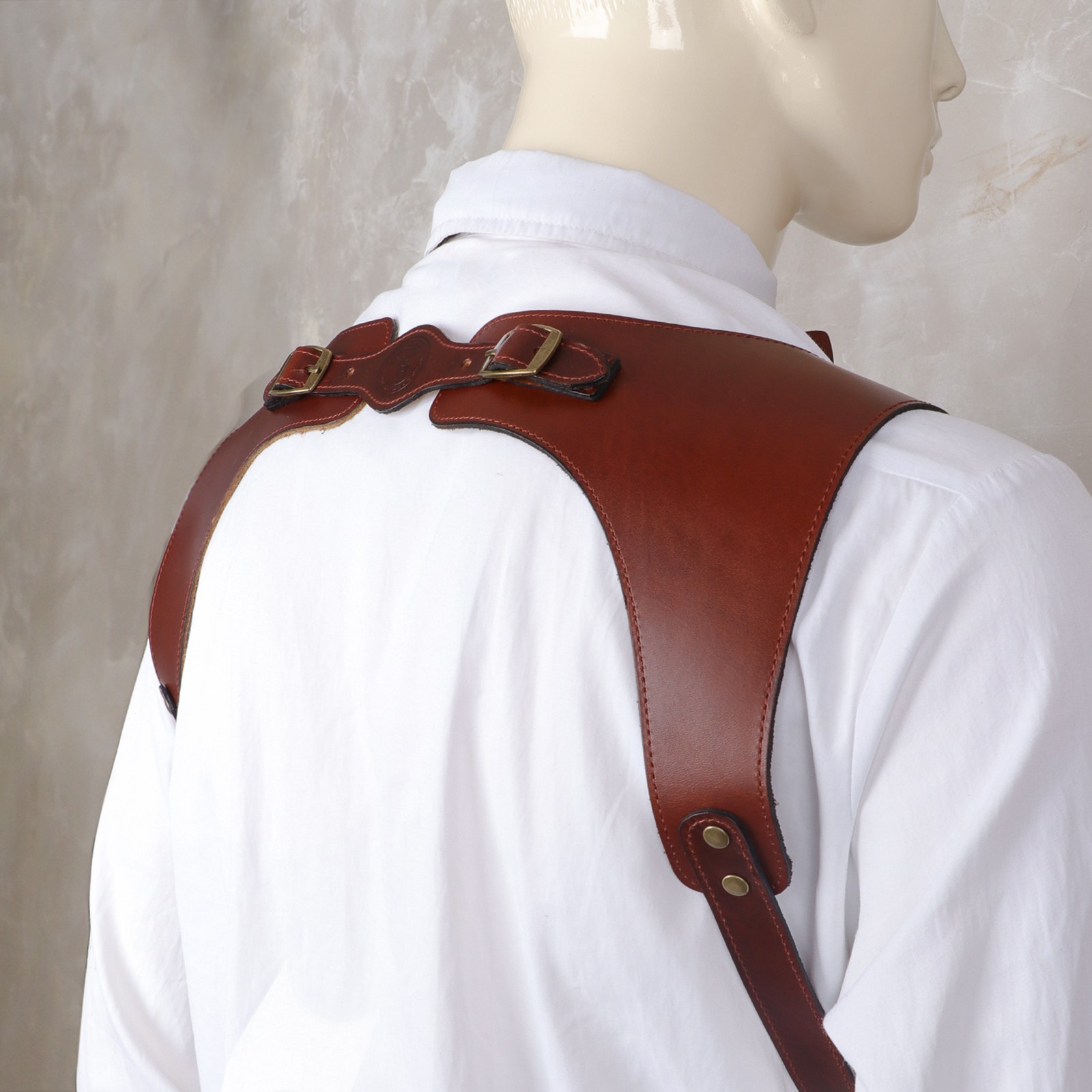 Tourbon Leather Men’s Suspenders Harness Punk Chest Vintage Hooks Pants Braces