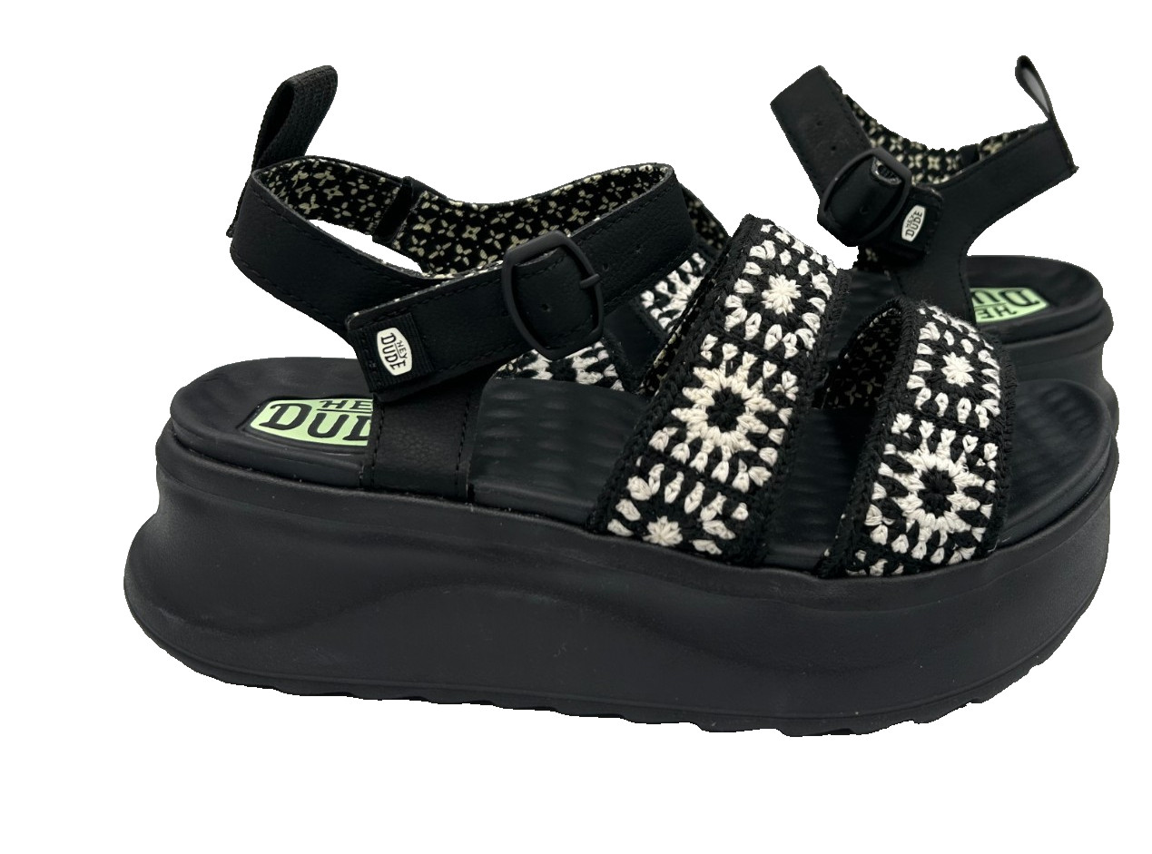 Hey Dude Women’s Delray Slide Classic Platform Sandals Black/White Size:9 77J