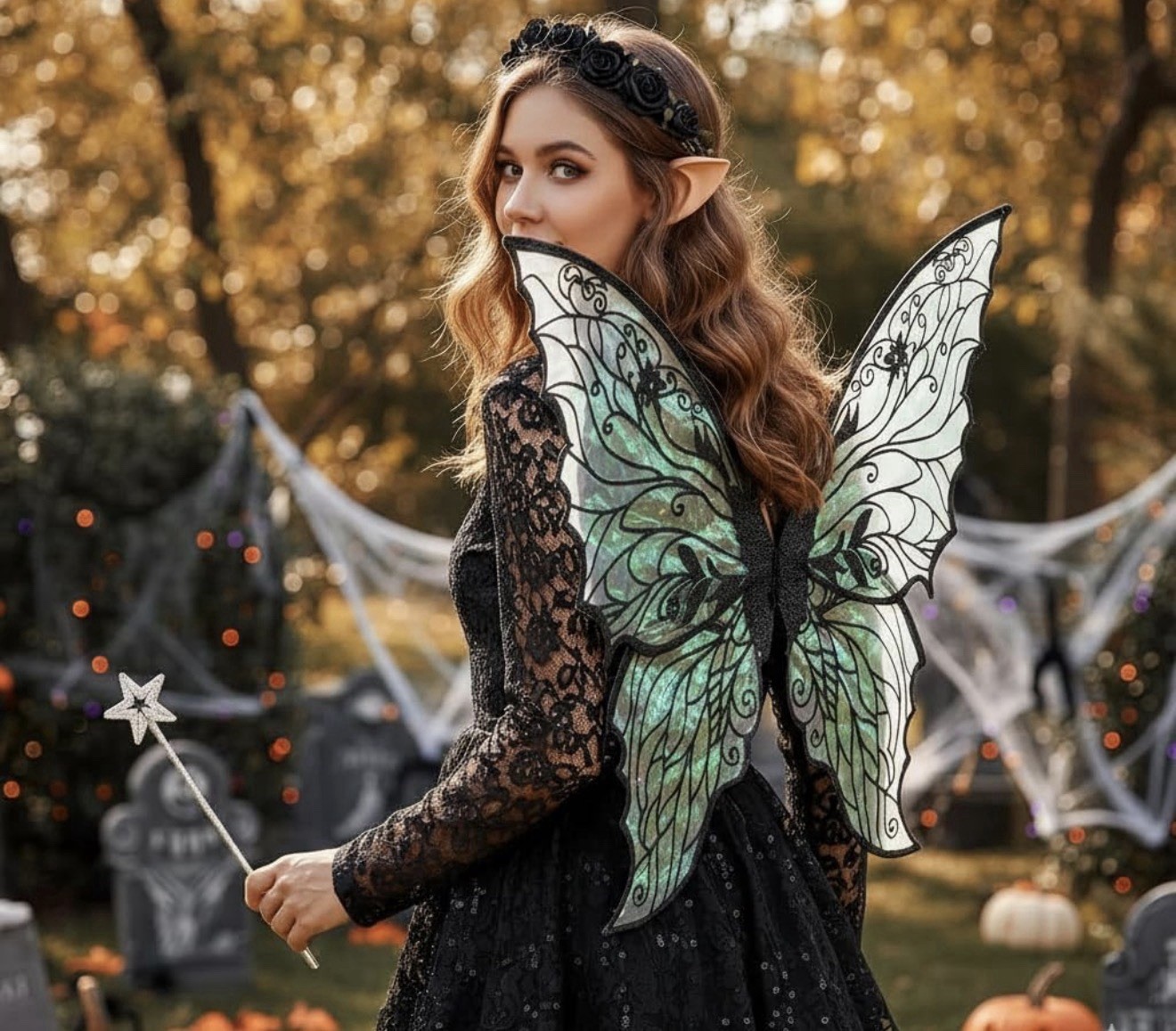 Fairy Wings 31.5″x21.6″ Floral Garland Fairy Hair Tinsel Wand Elf Ears Costume