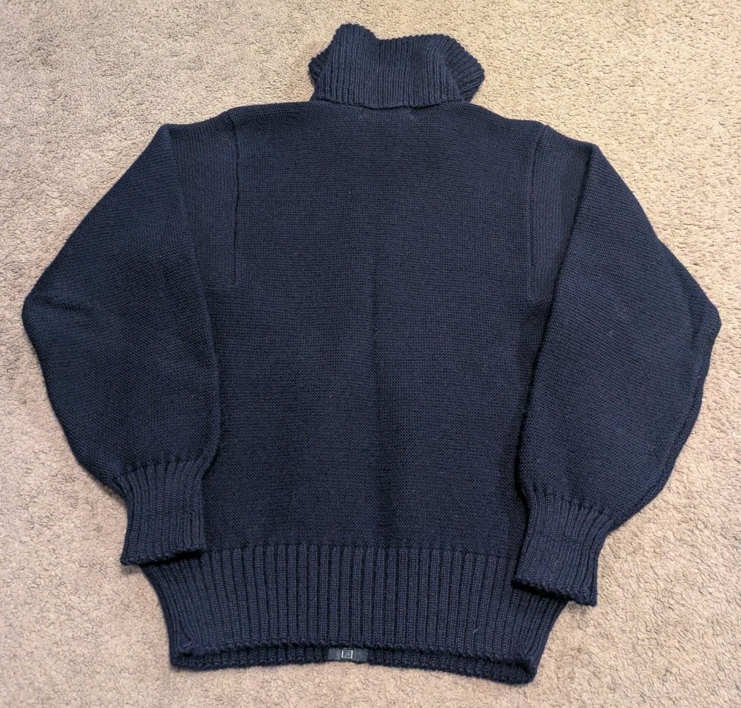 Vintage Guernsey Full Zip Navy Sweater British Fisherman Men’s Medium