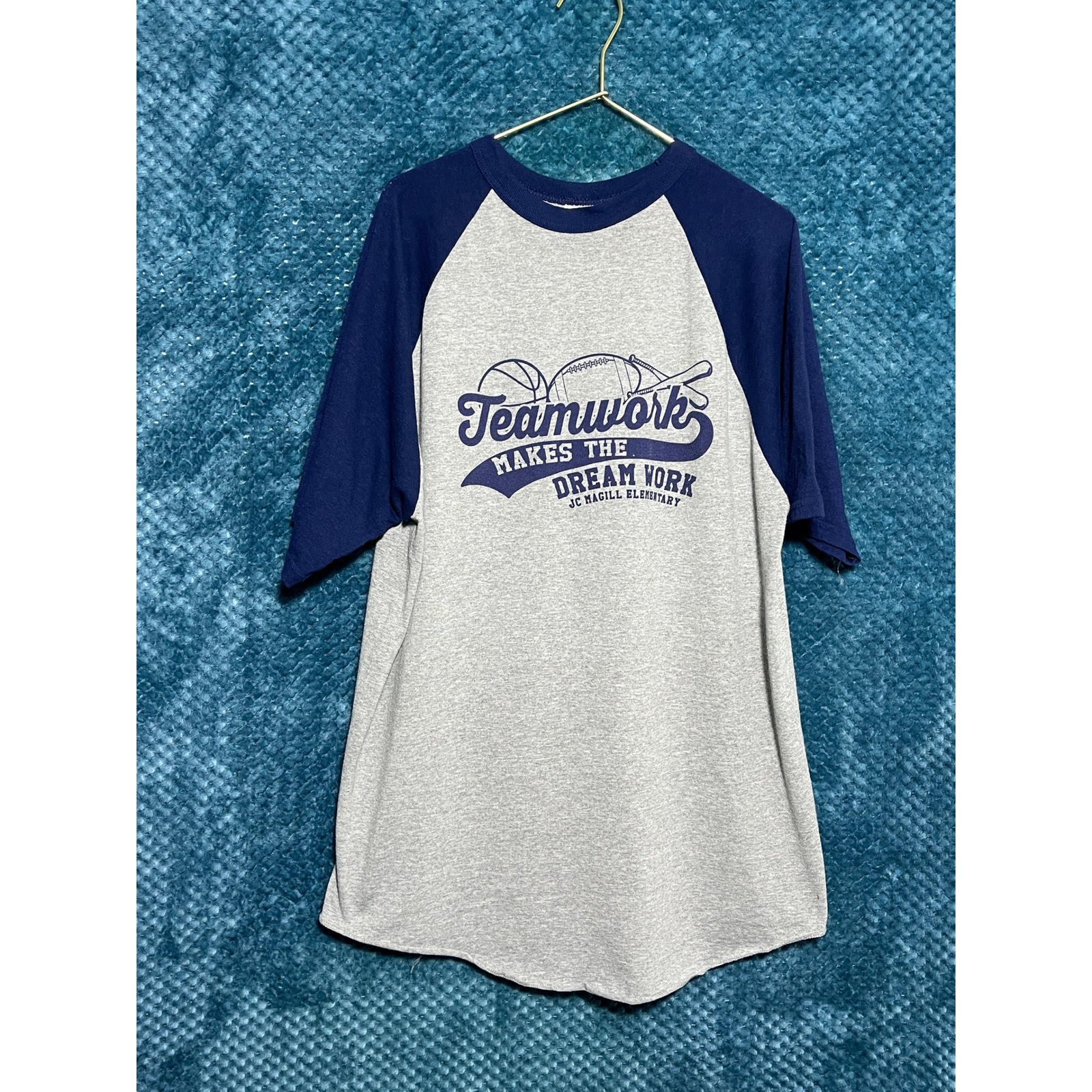 Augusta Sportswear Teamwork Makes The Dream Work Raglan Baseball Tee Gray Navy L