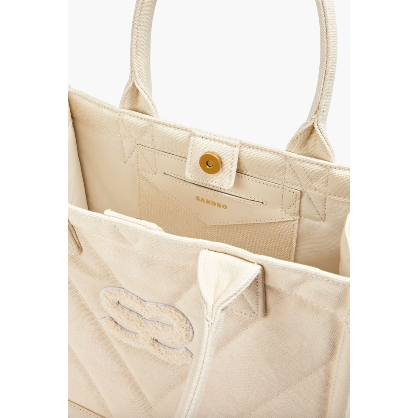 Sandro Kasbah Quilted Canvas Tote Bag Beige Cream Ecru Logo Minimalist $320 NWT