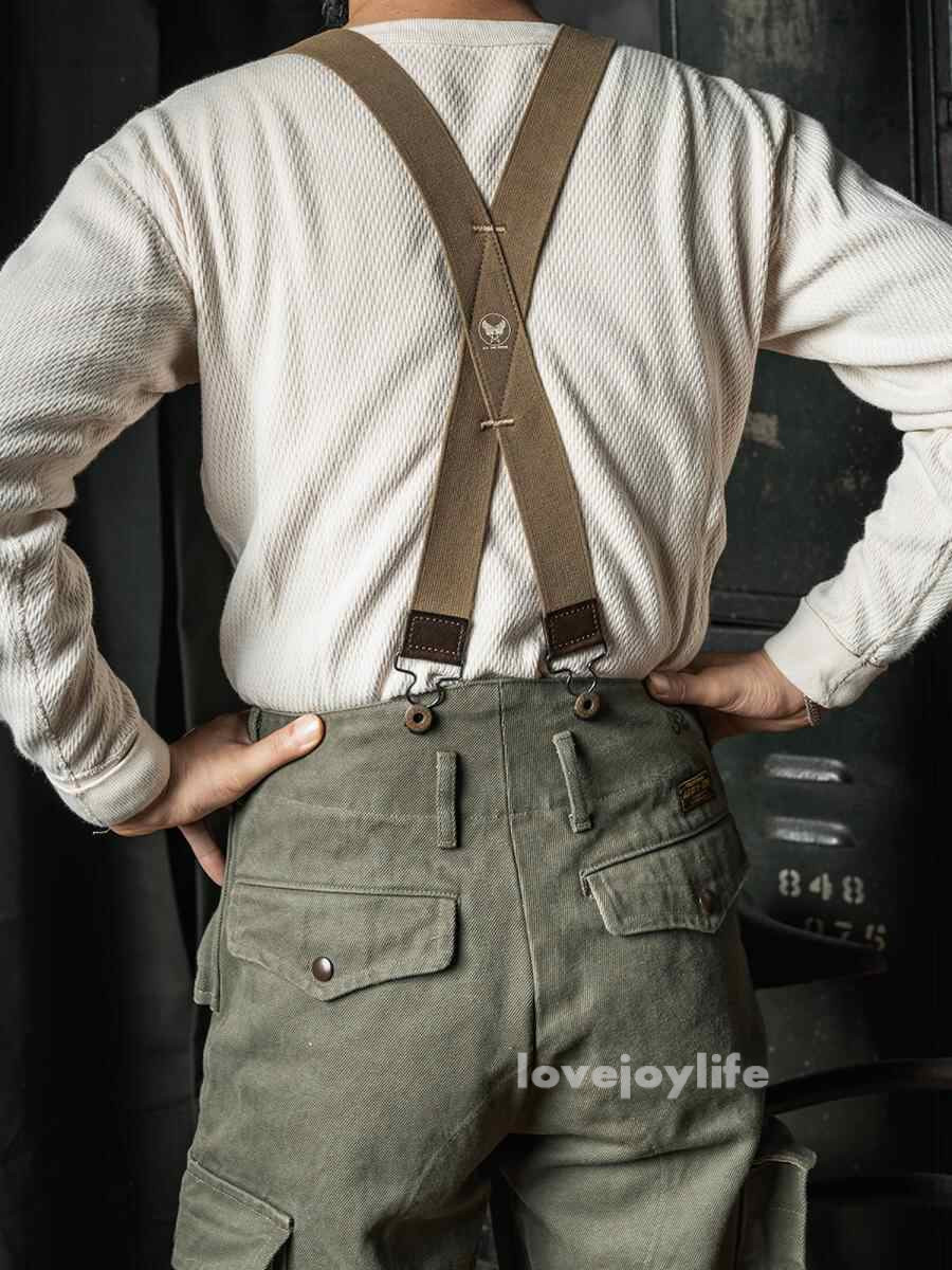Bronson USAF X-Back Genuine Leather Suspenders Adjustable Elastic Straps Braces