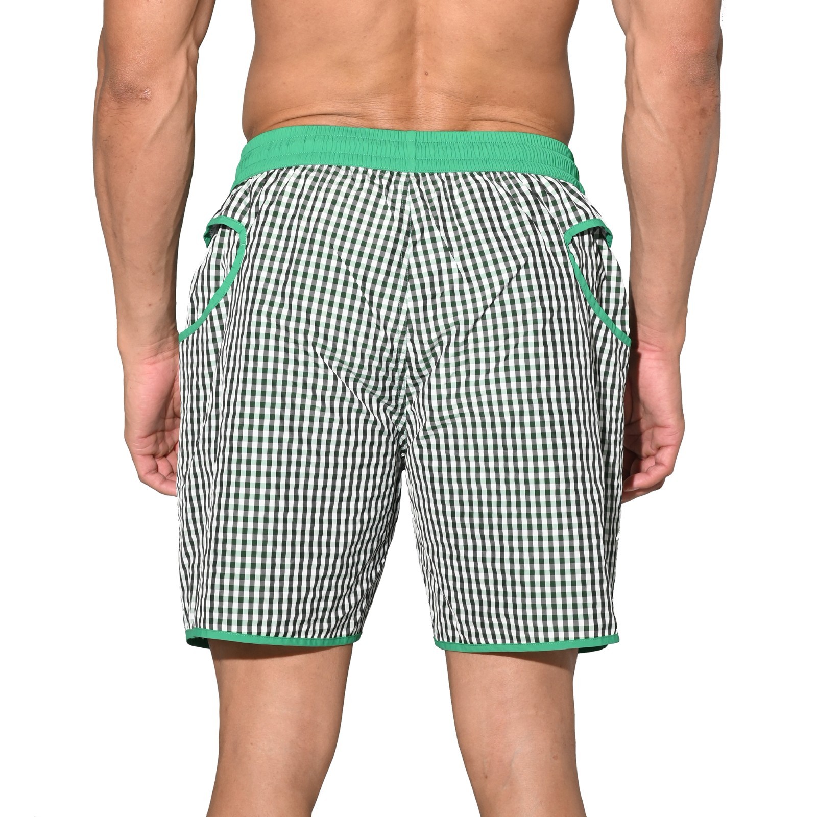 Men’s Lightweight Pocket Board Shorts Fast Dry Surf Lining Swimwear Plaid B4570