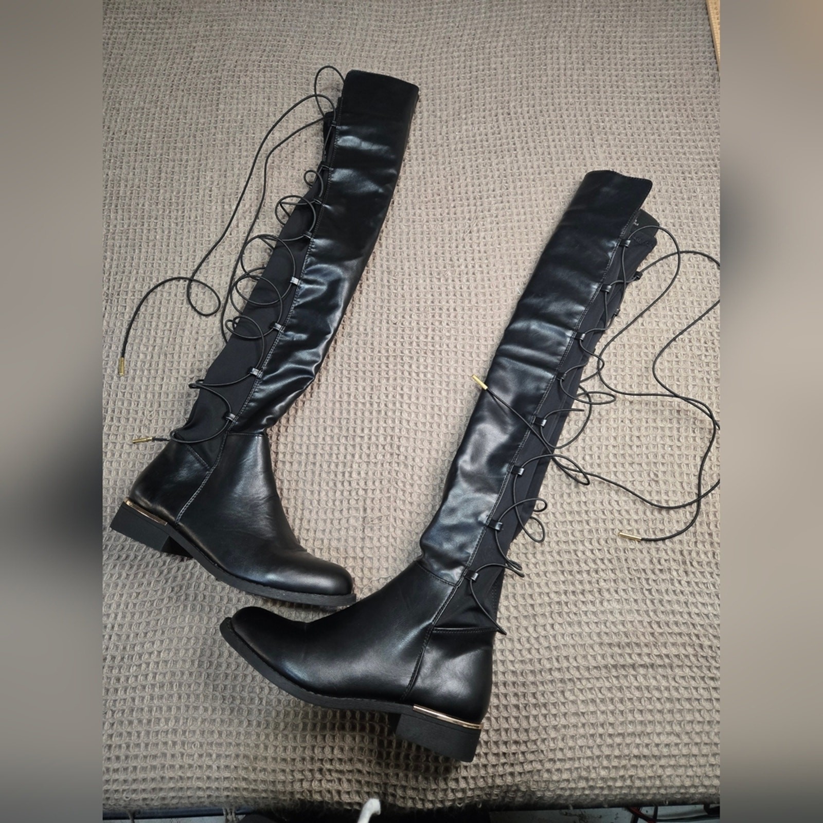 Black Over-the-Knee zipper And Lace-Up Boots Size 7.5