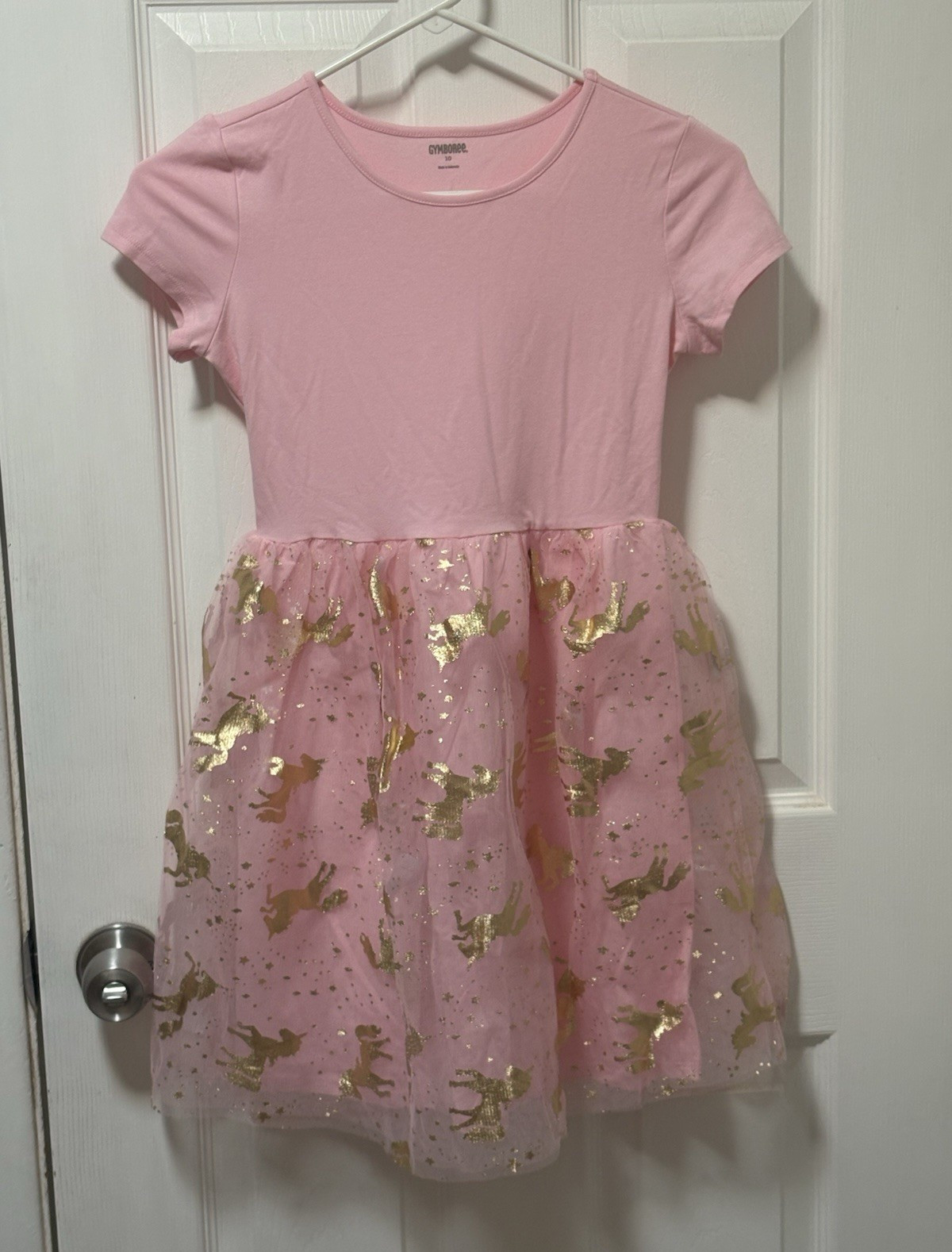 Gymboree Pink Tulle Glitter Unicorn Fit & Flare Round Neck Dress Girls 10 Knee