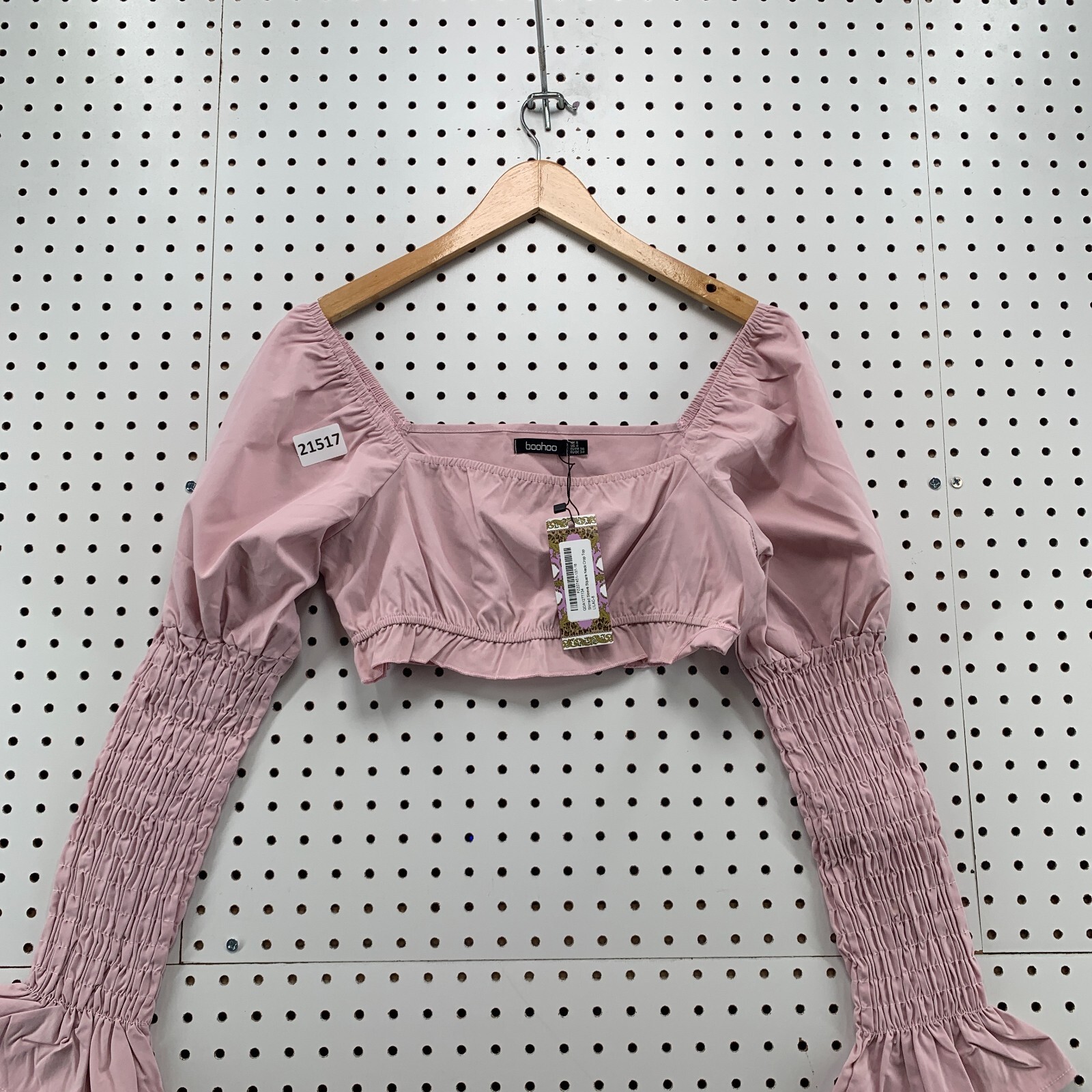 Boohoo Womens Crop Top Pink Off The Shoulder Scrunch Sleeve Ladies Size 4