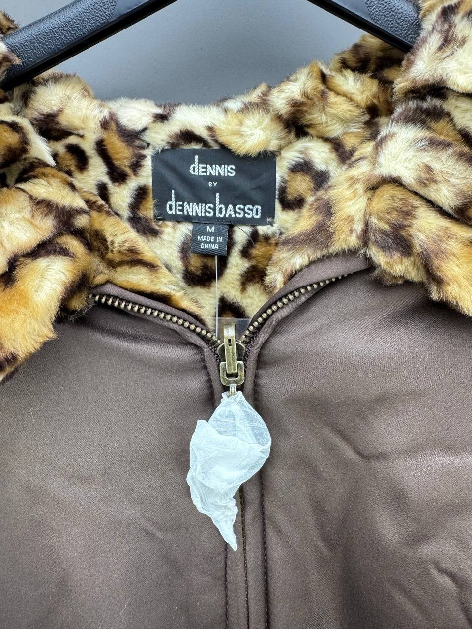 Dennis by Dennis Basso Womens Brown Leopard Print Double Sided Faux Fur Coat M