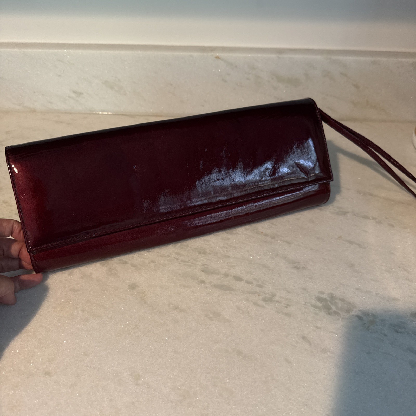 Stuart Weitzman Vintage Patent Leather Clutch With Wrist Strap In Wine