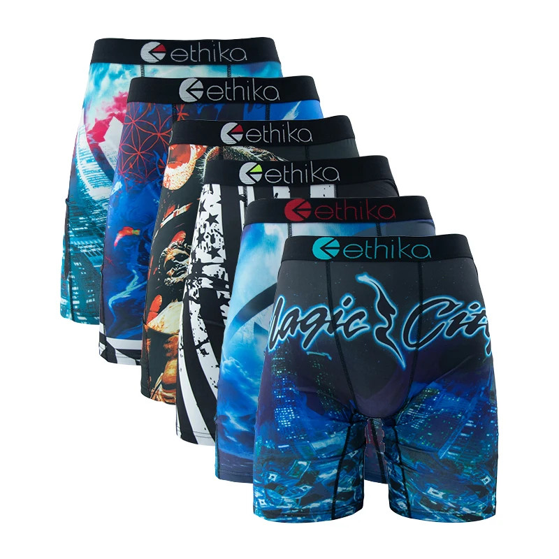 ETHIKA 6PCS Men Boxer Briefs Breathable Mesh Underwear Printed Plus Size