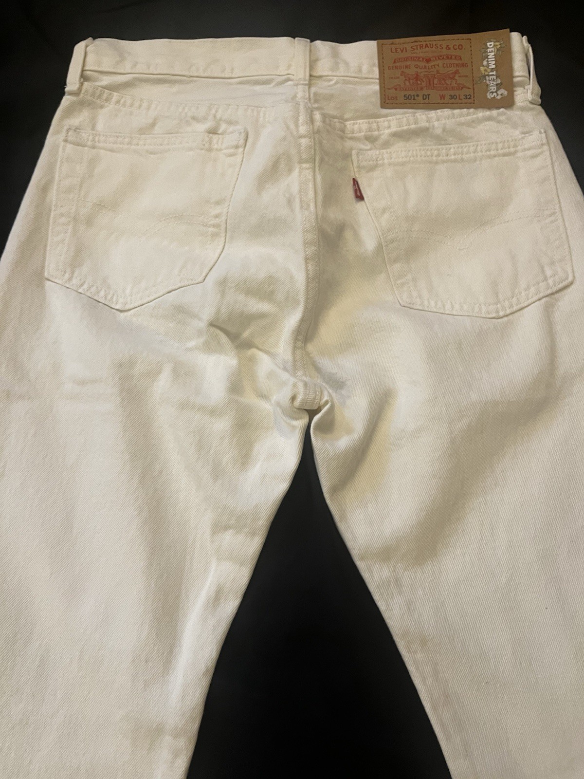 Levi’s Denim Tears Men’s White Straight Jeans Pockets Cotton Denim Solid