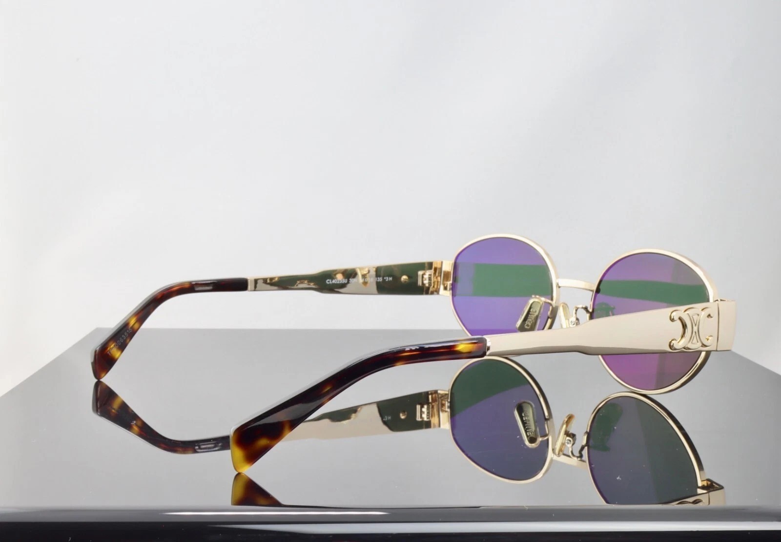 Celine Triomphe Metal CL40235U 30N Gold / Green Lenses Oval Sunglasses 100% UV