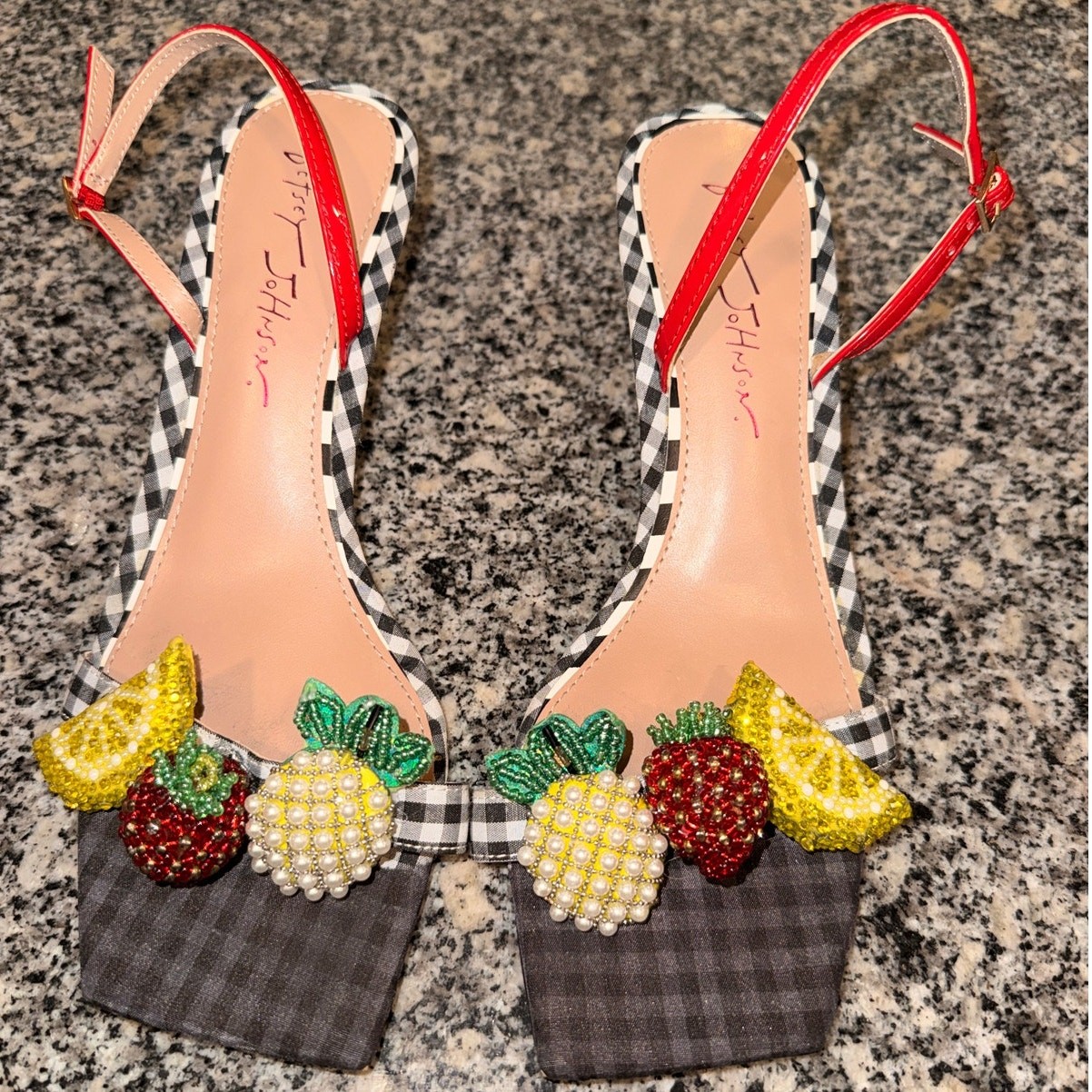 Betsey Johnson Colson Gingham Fruit Embellished Sandals 8.5M