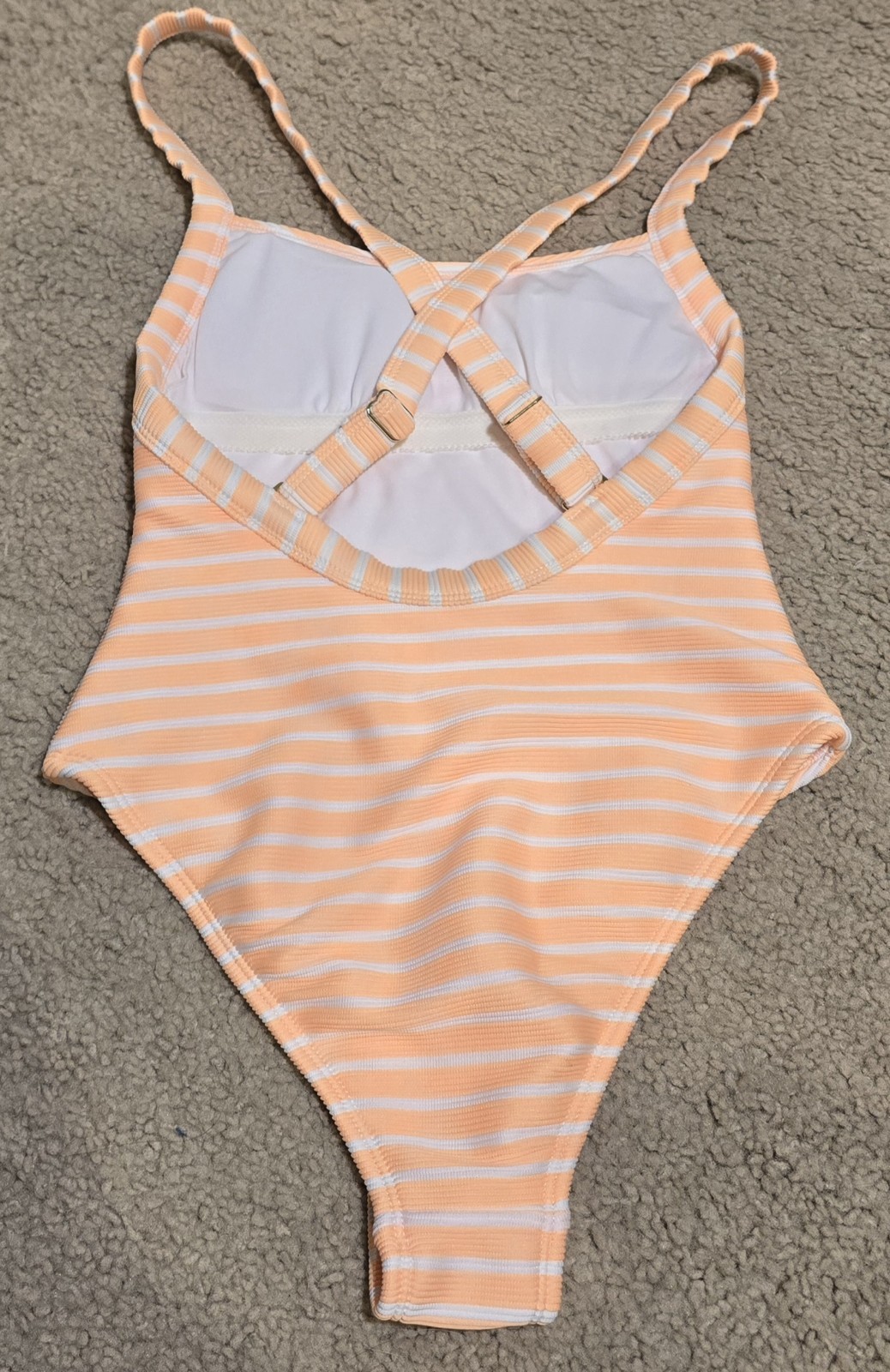 Xhilaration Yellow/White Striped Ribbed Crossback One-Piece Swimsuit XS