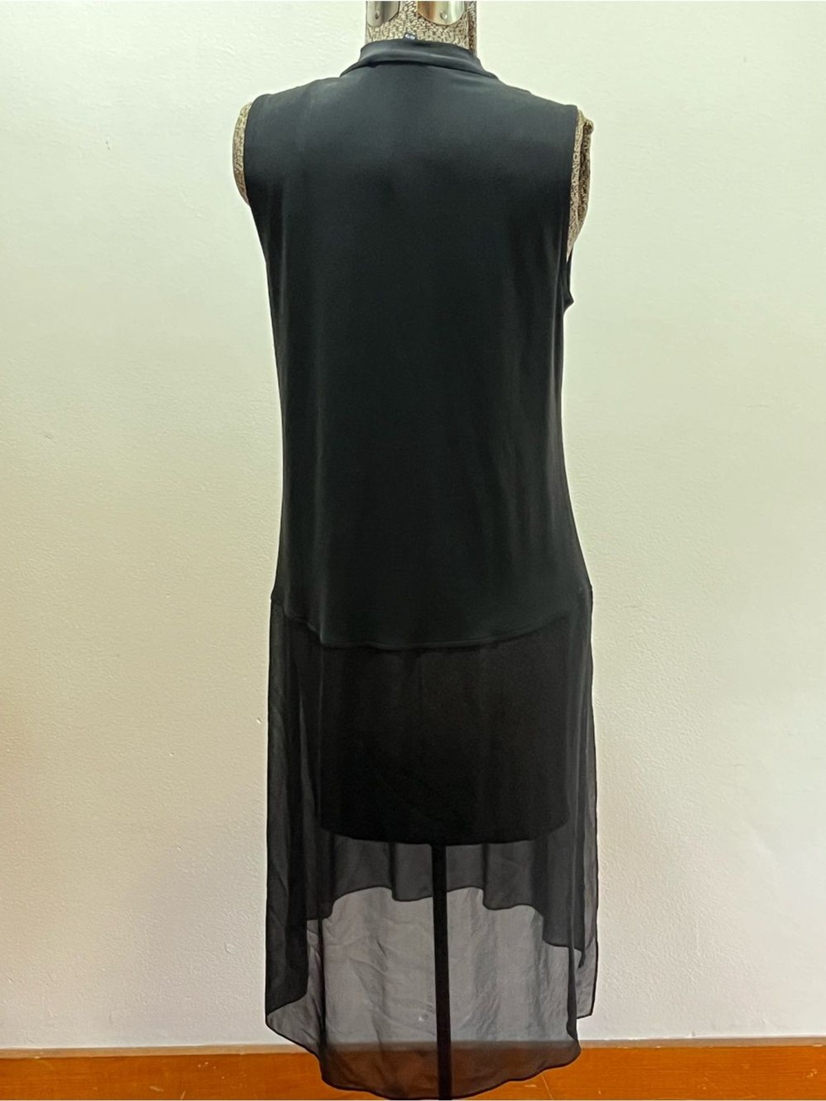 Eileen Fisher Sleeveless Black Tunic with Sheer Hem