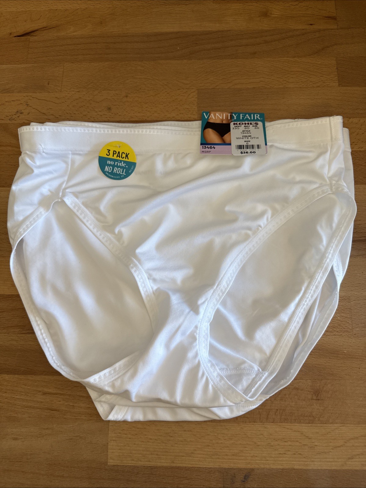 NEW Vanity Fair 3 Pair Comfort Where It Counts Hi-Cut Panties 6/M White 13464