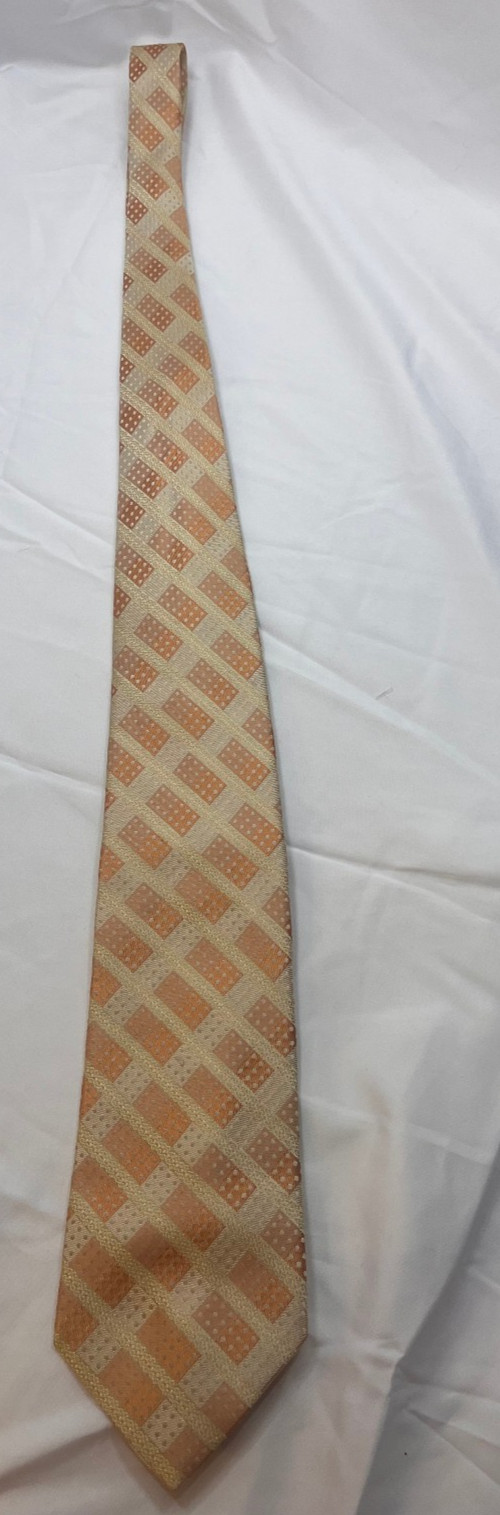 Lamberti Made in Italy 100% Silk Tie Gold Peach Geometric Polka Dot Necktie