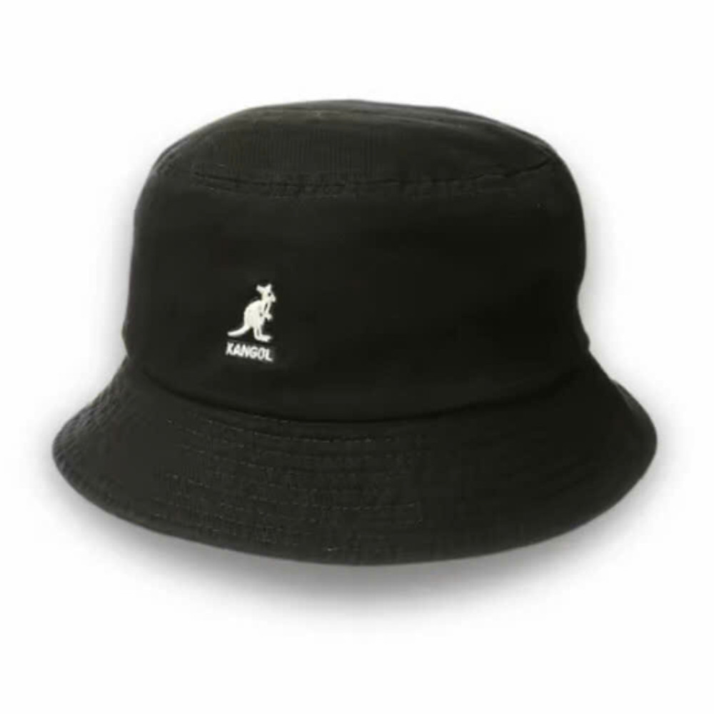 Kangol Washed Cotton Bucket Hat Flat Top Fisherman Cap Black Sizes M, L, XL