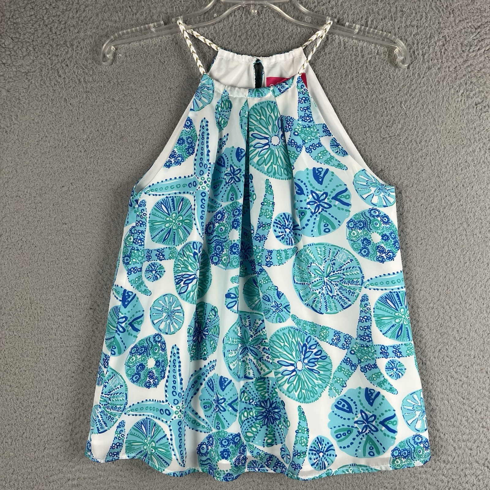 Lilly Pulitzer Halter Top Juniors XL Blue Green Starfish Sand Dollar Braided
