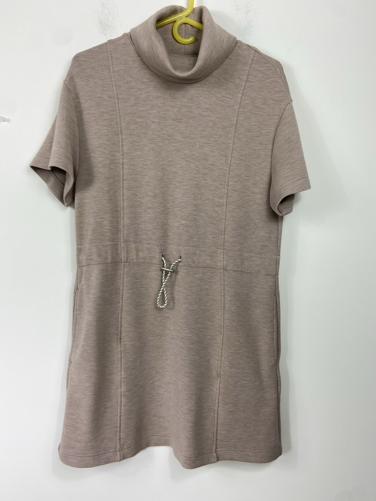 Varley Doublesoft Sophie Maple Turtle Kneck Dress Knee-Length in Beige Size S