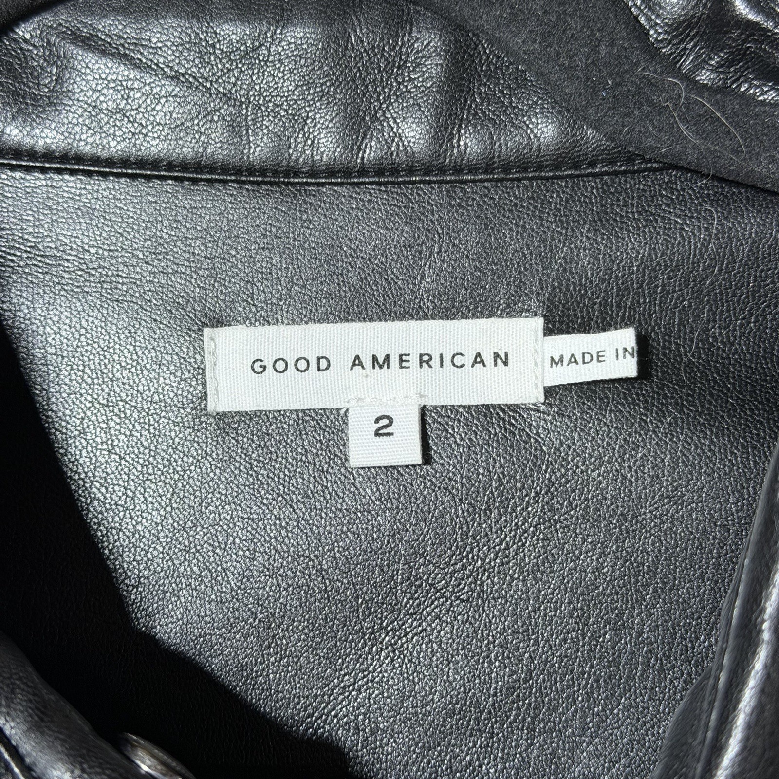 Good American Faux Leather Shirt Jacket Black Snap Button Women Sz 2